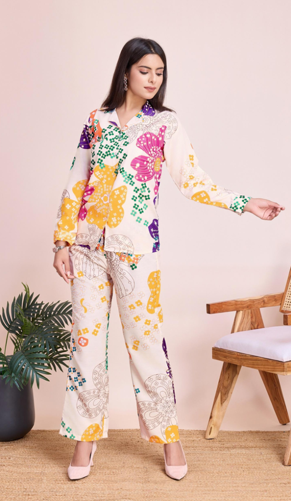 White Stylish 100% cottonrayon Co-ord set