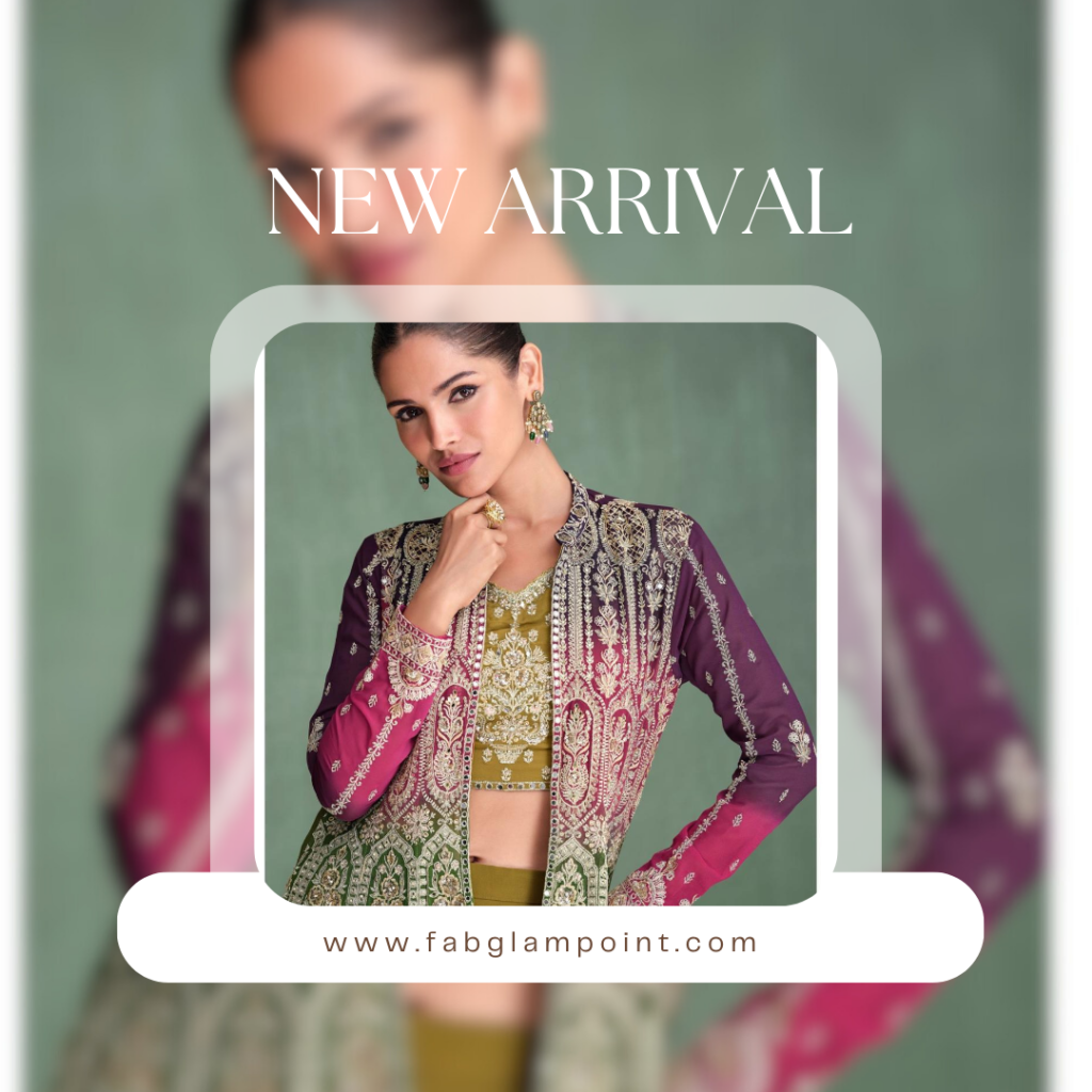 Olive Green Georgette Palazzo Set with Jacket and Crop Top
