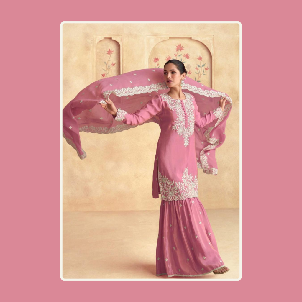 Simar Silk Pink Sharara Set