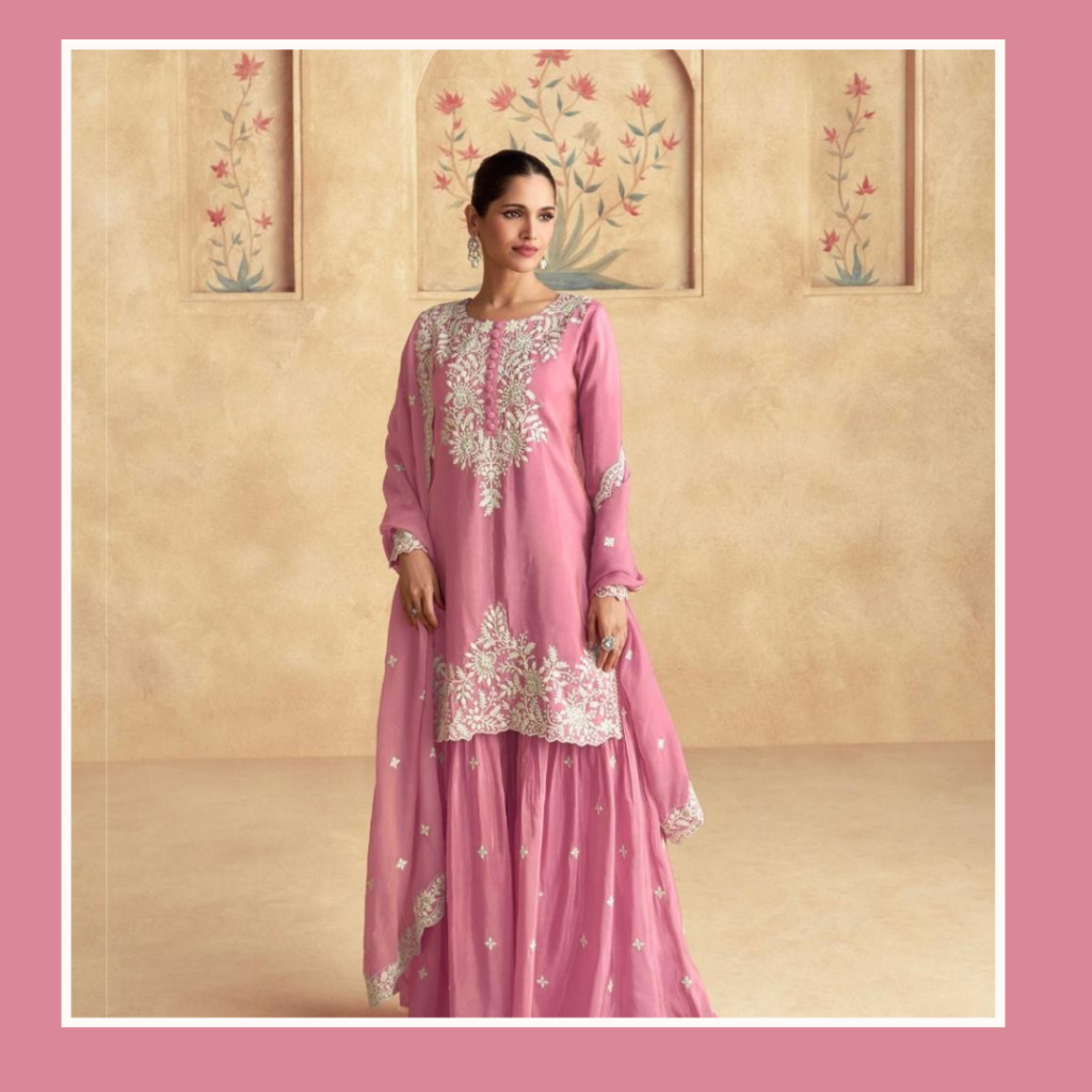Simar Silk Pink Sharara Set