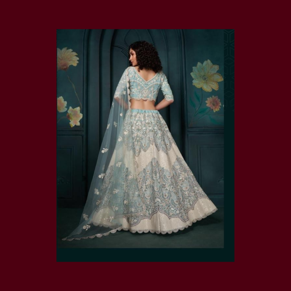 Powder Blue Heavy Embroidered Wedding Lehenga