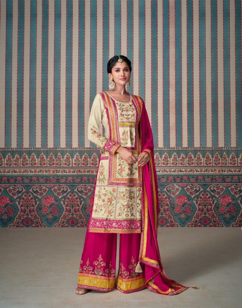Kasturi Palazzo Set in bright pink