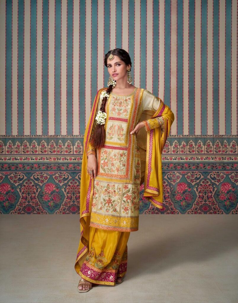 Kasturi Palazzo Set in Soft Yellow