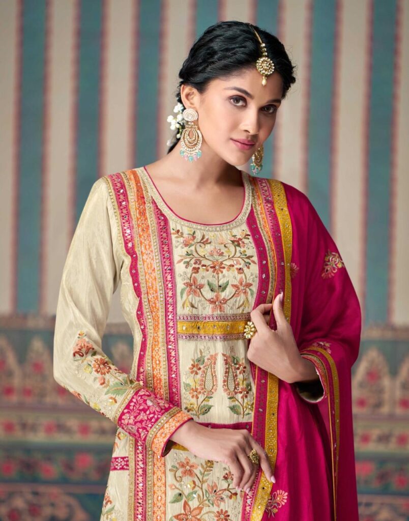 Kasturi Palazzo Set in bright pink
