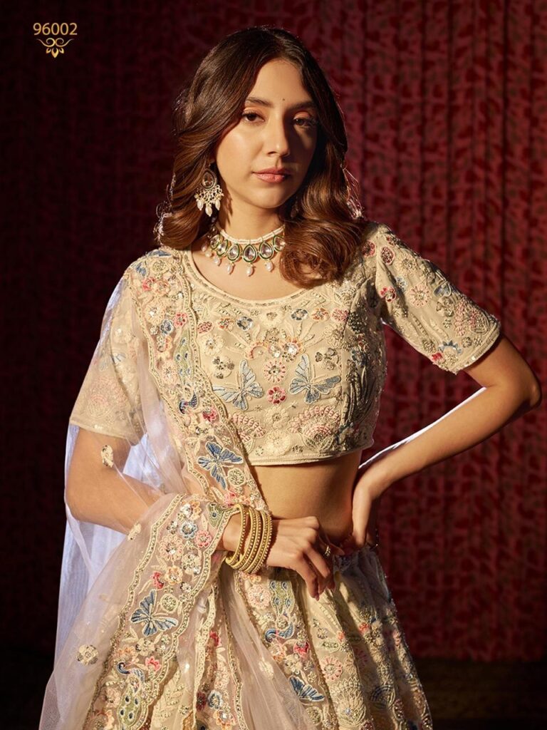 Off White Beautiful Thread and Sequins Work Lehenga Set