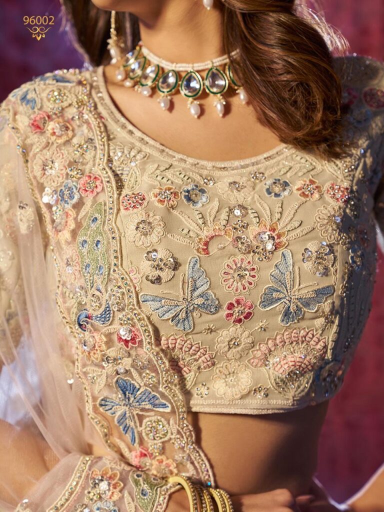 Off White Beautiful Thread and Sequins Work Lehenga Set