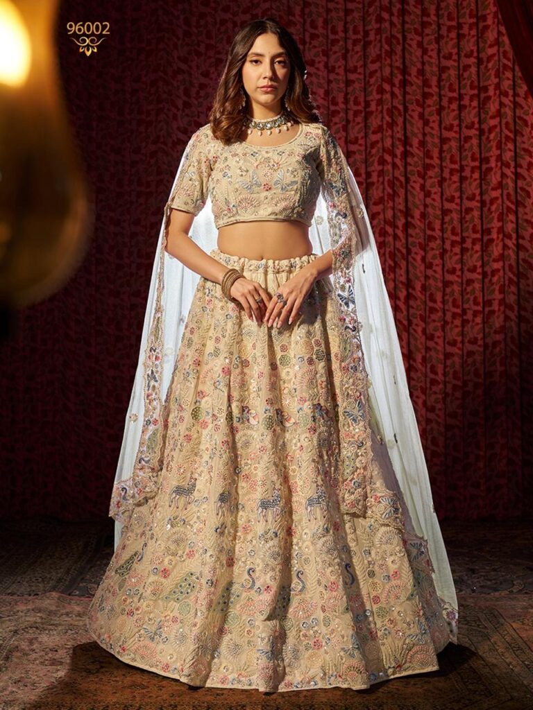 Off White Beautiful Thread and Sequins Work Lehenga Set