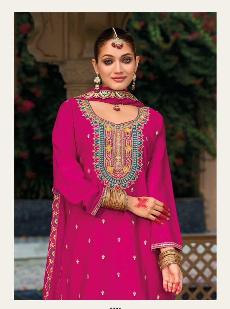 Royal Pink Heavy Embroidered Palazzo Set