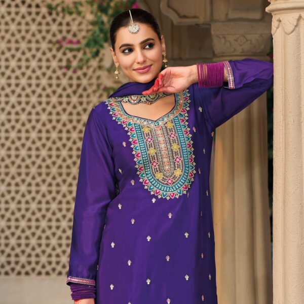 Purple Heavy Embroidered Palazzo Set