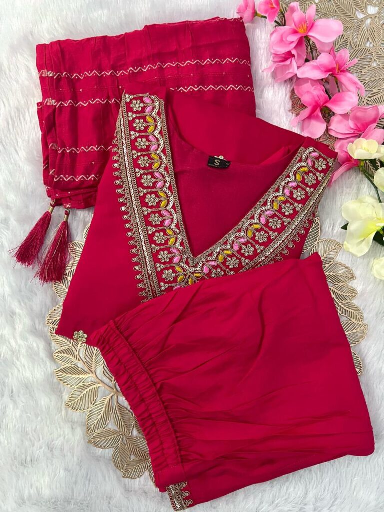 Red Kurta Pant Dupatta Set