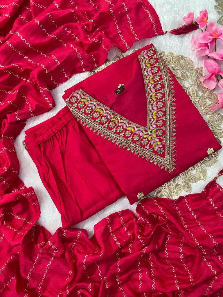 Red Kurta Pant Dupatta Set