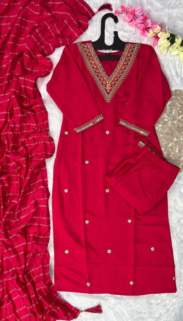Red Kurta Pant Dupatta Set