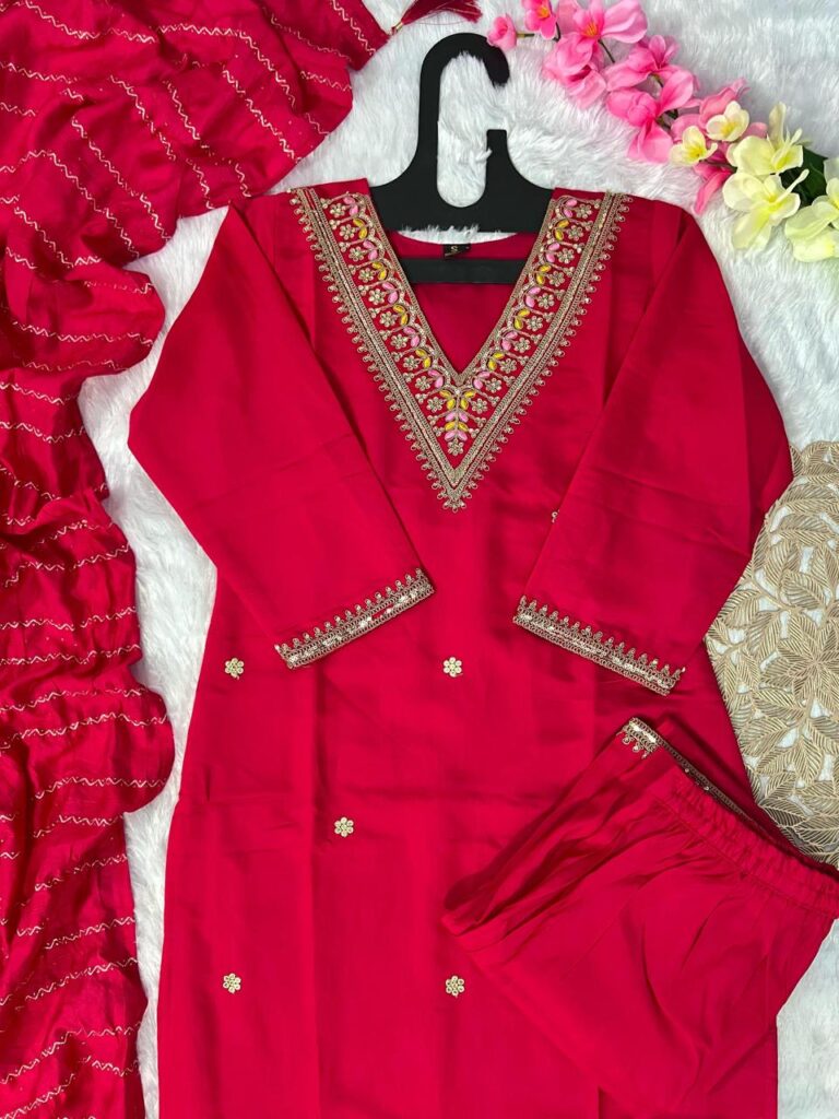 Red Kurta Pant Dupatta Set