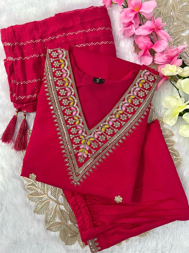 Red Kurta Pant Dupatta Set