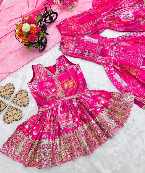 Pink heavy sequins designer printed Sharara set for kids