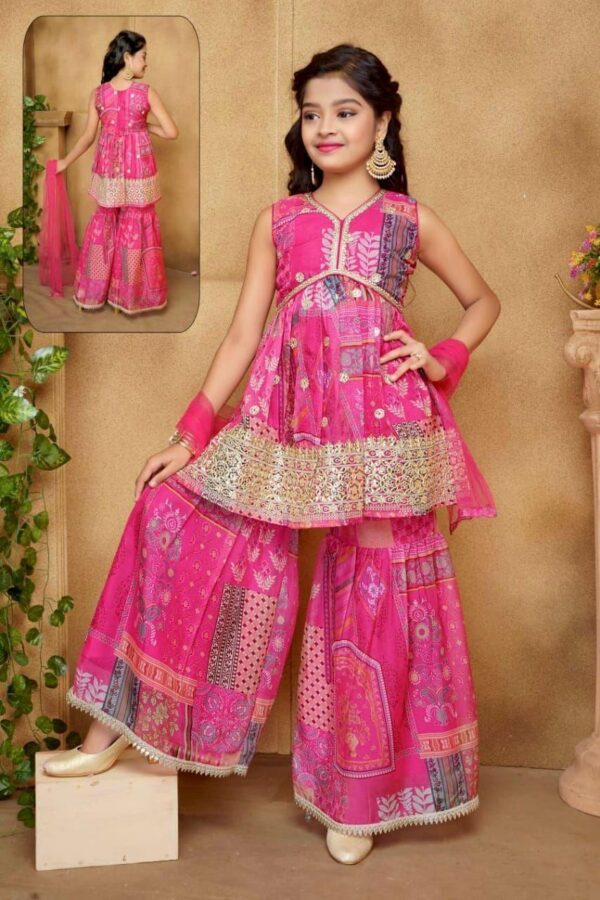 Pink heavy sequins designer printed Sharara set for kids