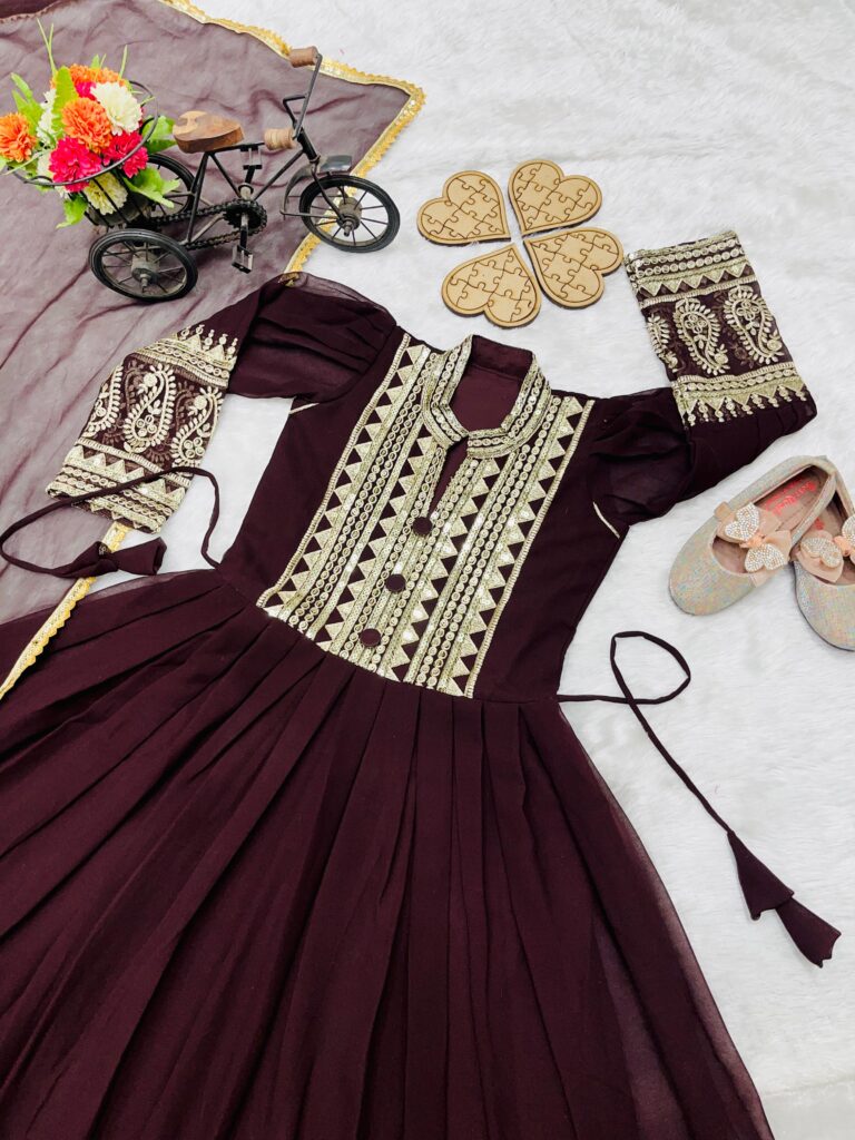 Rich Dark Chocolate color kids Anarkali Gown