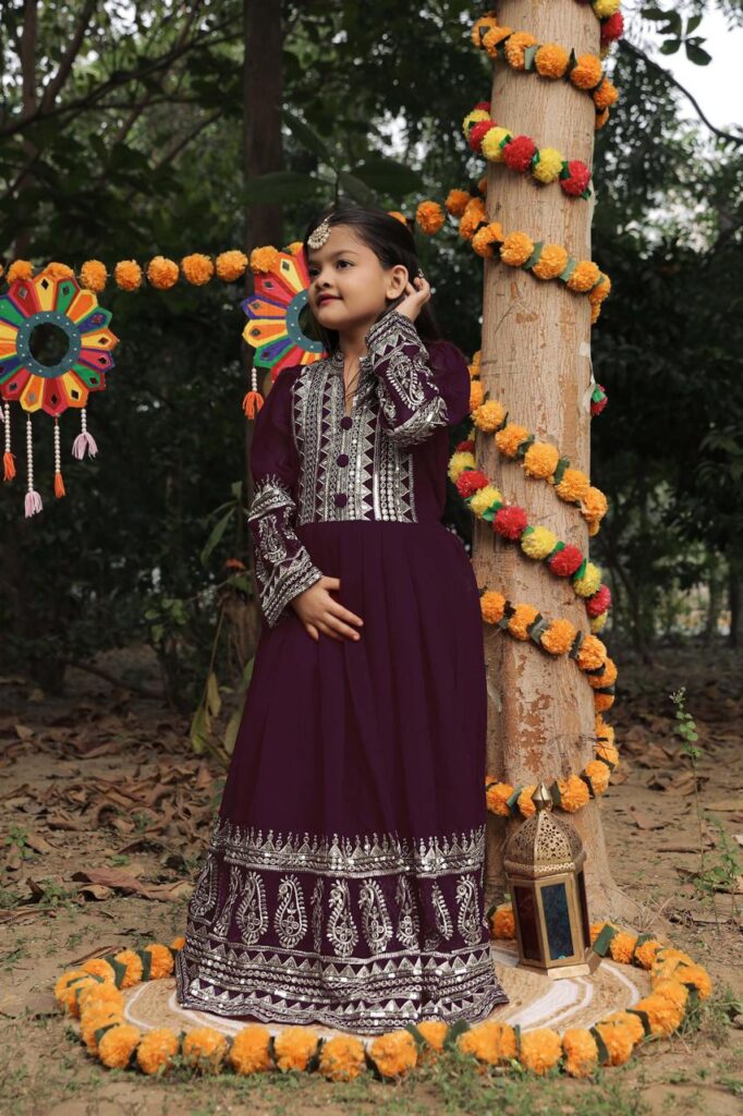 Rich Dark Chocolate color kids Anarkali Gown