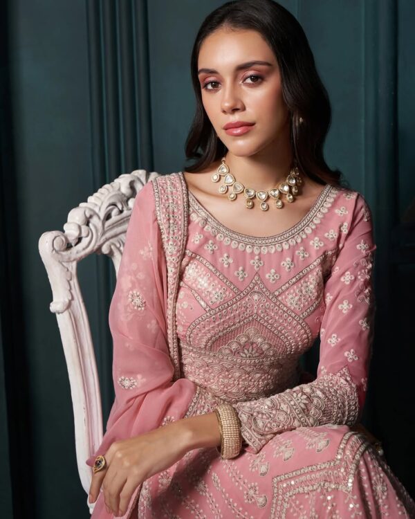 Baby Pink Heavy Embroidered Wedding Lehenga