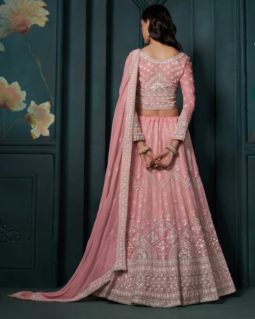 Baby Pink Heavy Embroidered Wedding Lehenga