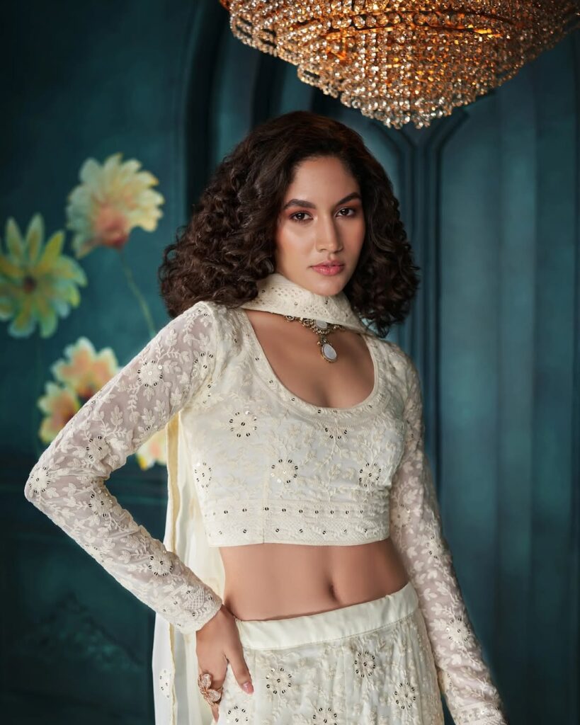 Ivory White Lakhnavi work Lehenga