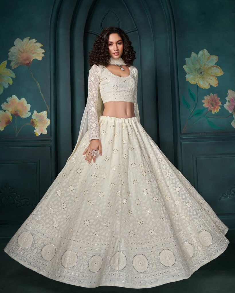 Ivory White Lakhnavi work Lehenga