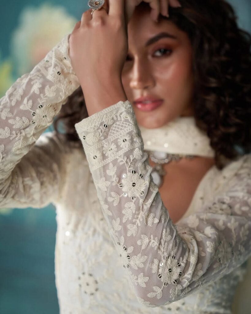 Ivory White Lakhnavi work Lehenga