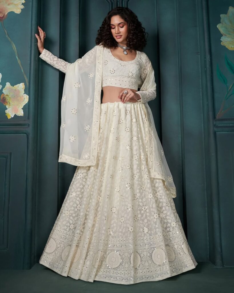 Ivory White Lakhnavi work Lehenga