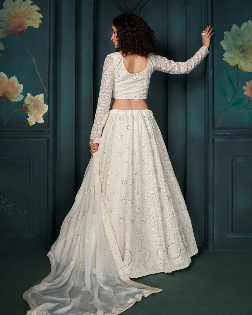 Ivory White Lakhnavi work Lehenga
