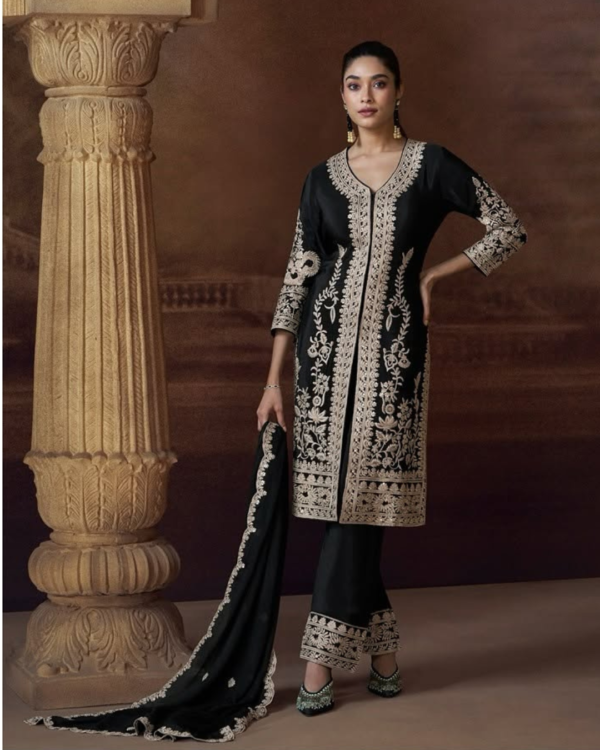 Black Chinon Silk Palazzo Suit