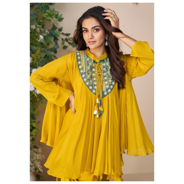 Yellow Short Kaftan with flared Top and Bottom