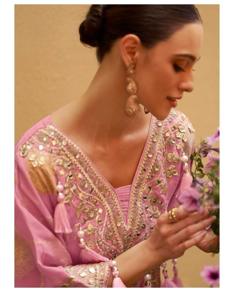 Gota patti work Baby pink Kaftan and Gharara set