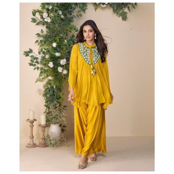 Yellow Short Kaftan with flared Top and Bottom