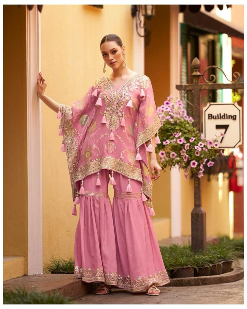 Gota patti work Baby pink Kaftan and Gharara set
