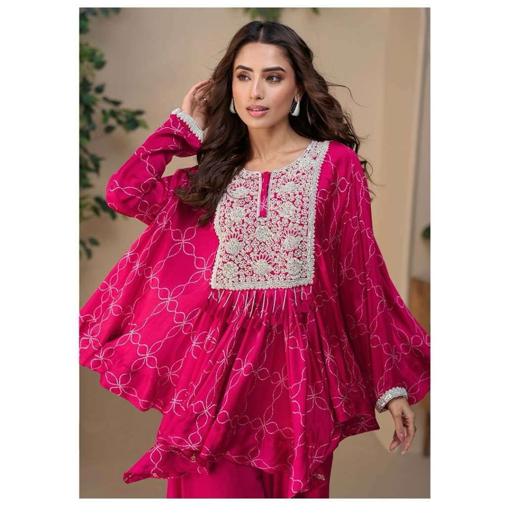 Pink Short kaftan open flared top and bottom