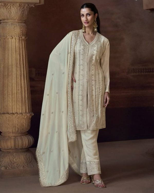 Off white Chinon Silk Palazzo Set