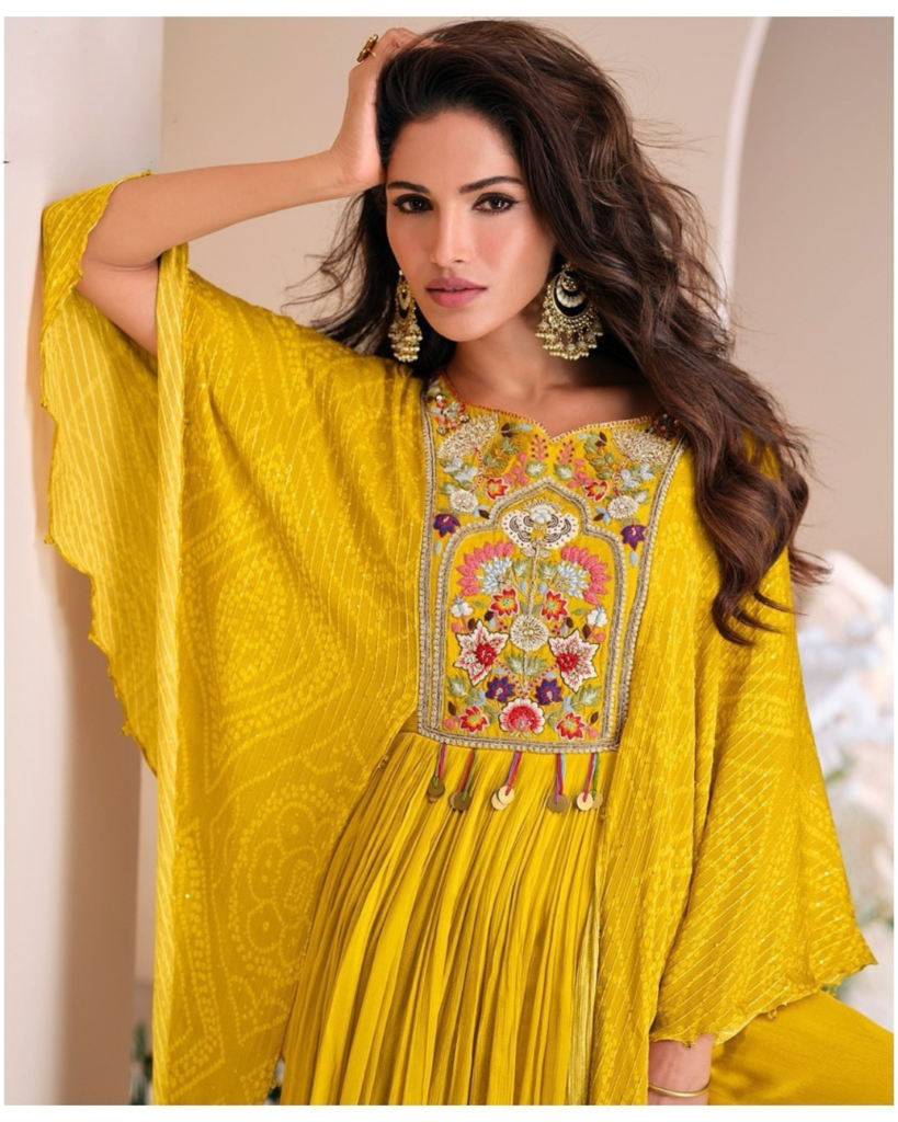Yellow Full length Kaftan style gown