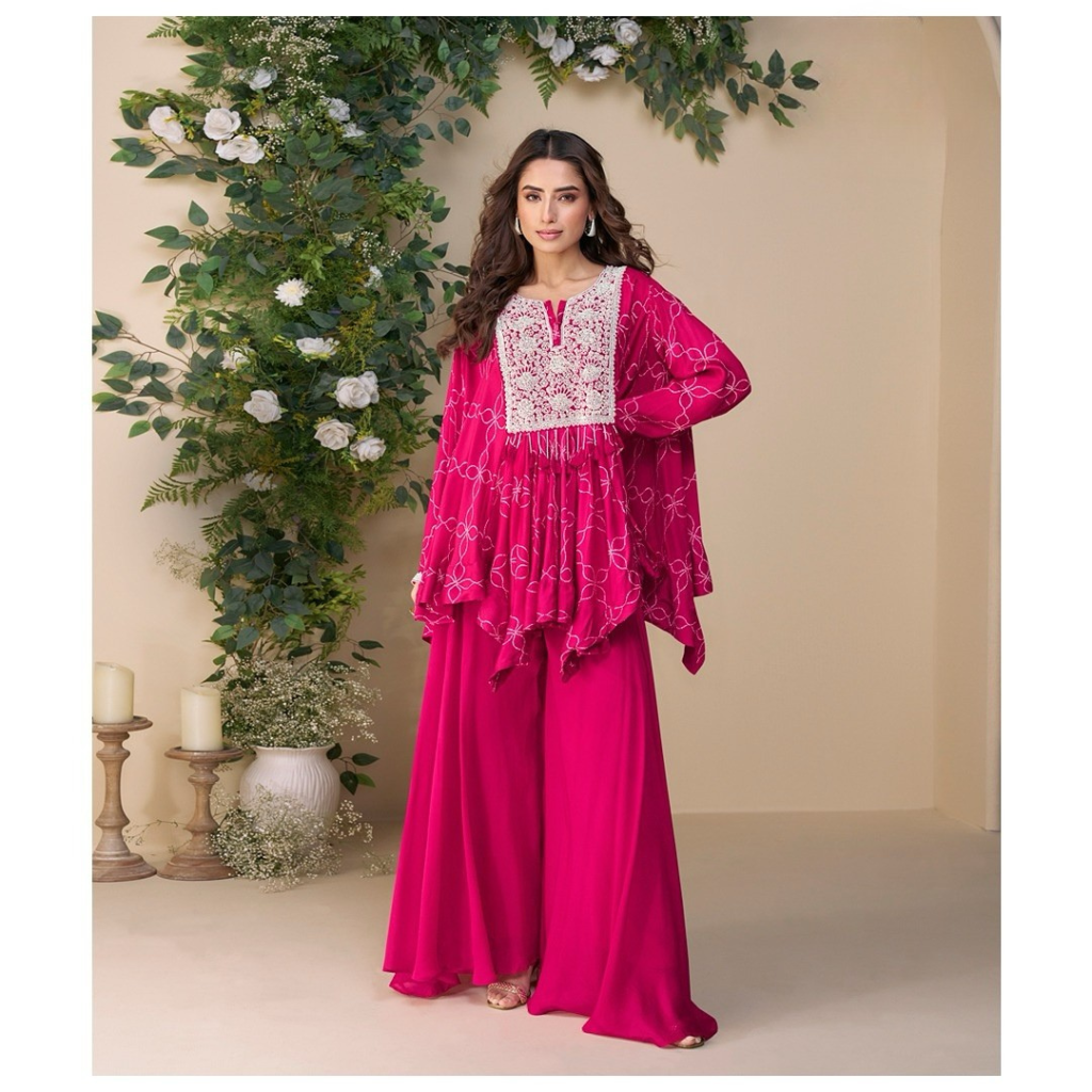 Pink Short kaftan open flared top and bottom