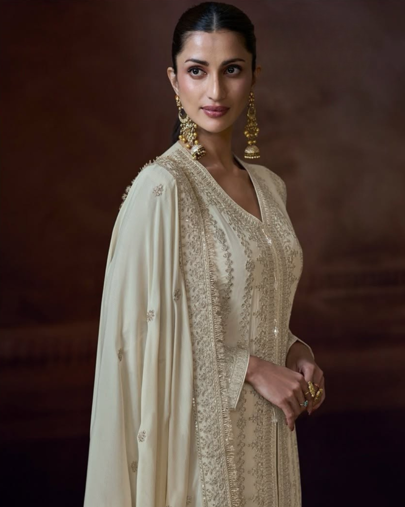 Off white Chinon Silk Palazzo Set