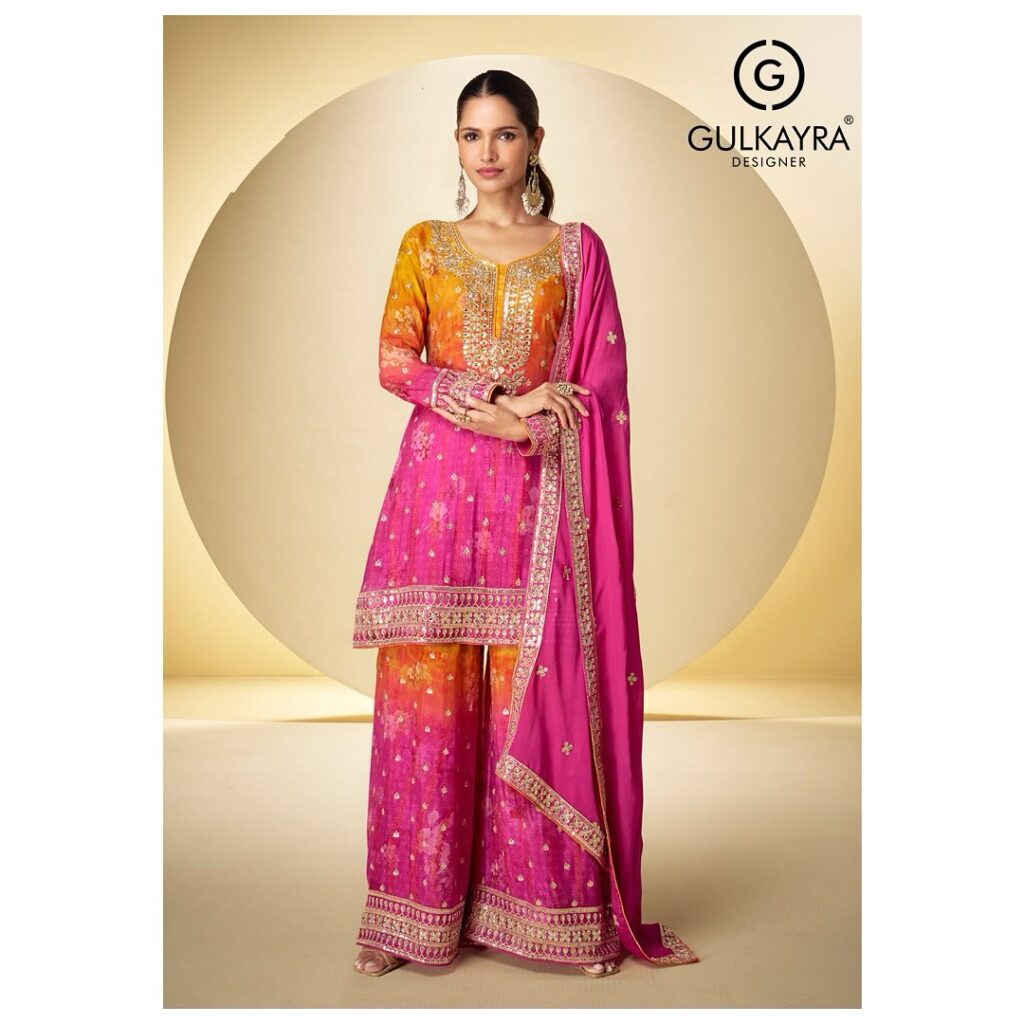 Pink yellow Gota pati lacework print Palazzo set