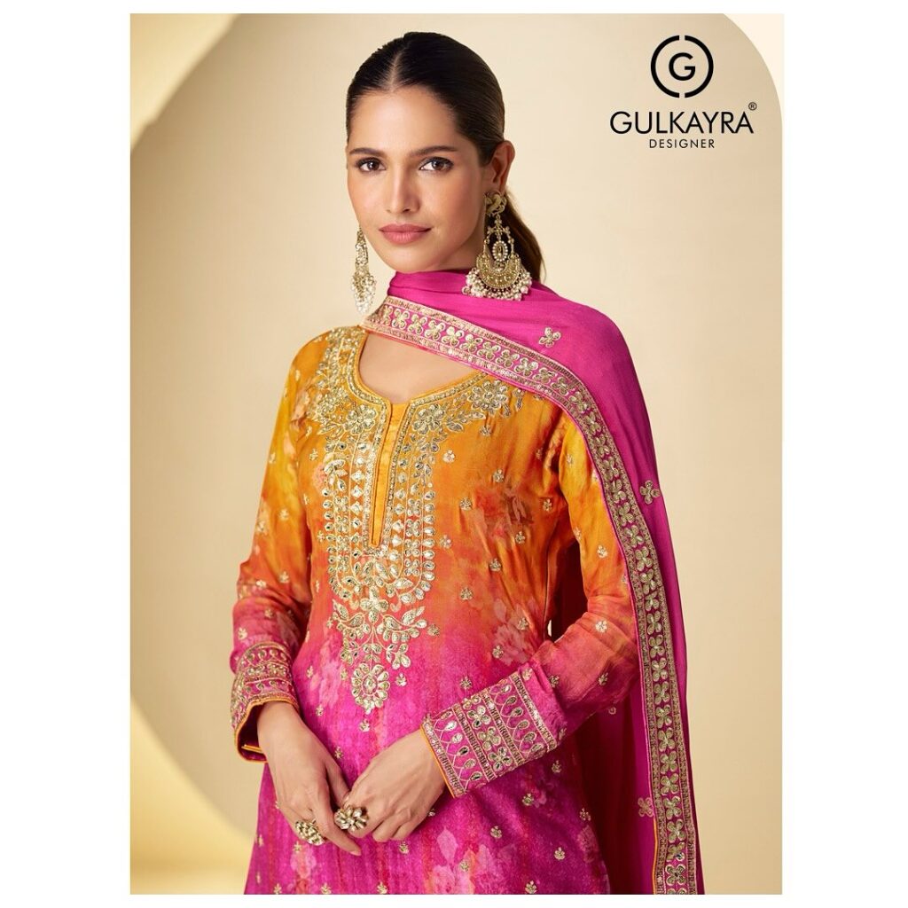 Pink yellow Gota pati lacework print Palazzo set
