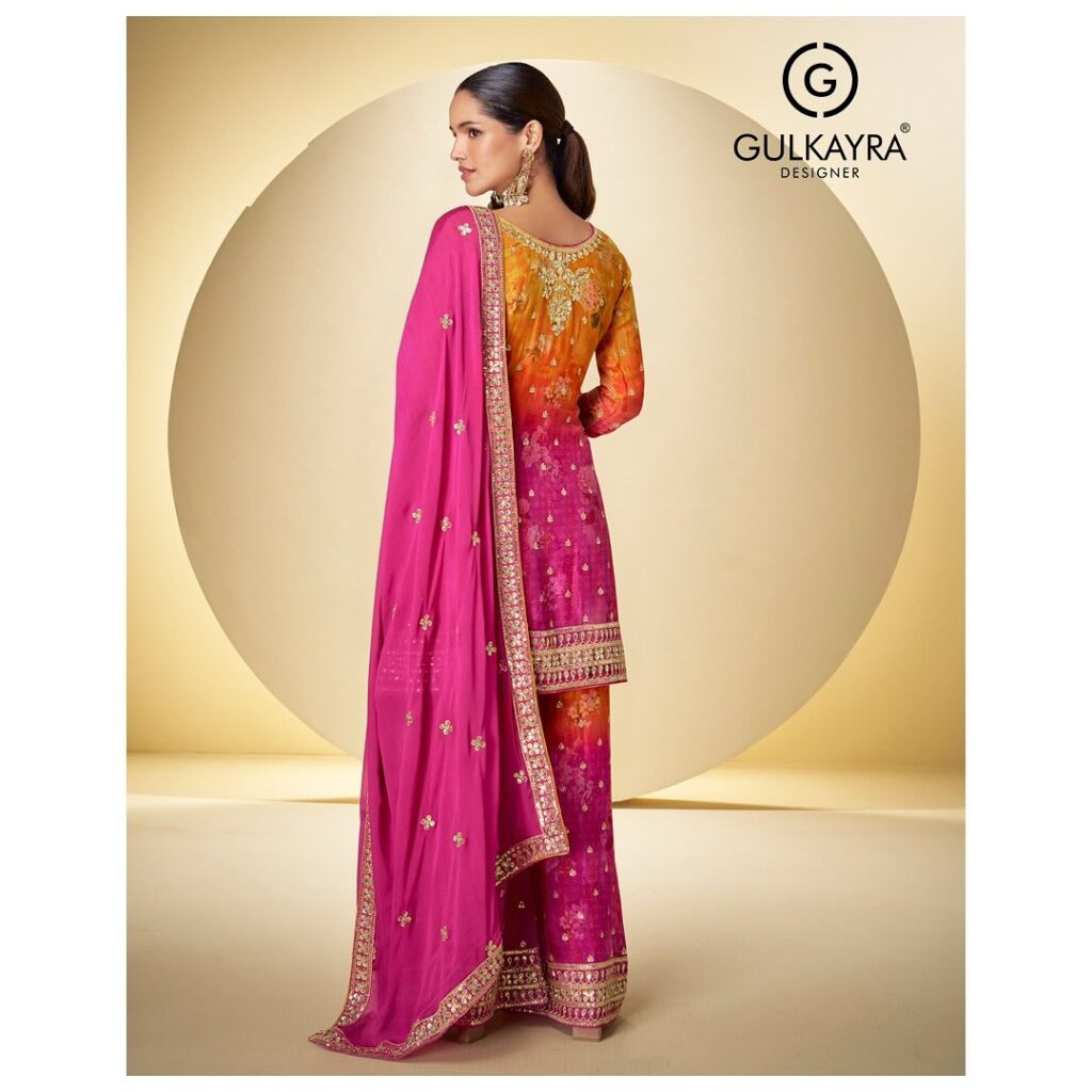 Pink yellow Gota pati lacework print Palazzo set