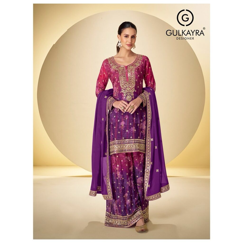Purple pink Gota pati digital print Set
