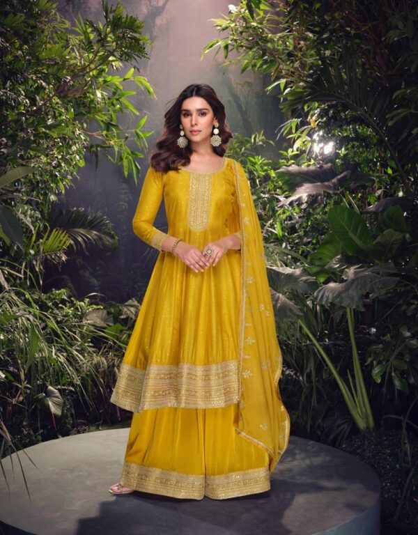 Yellow Shade Anarkali Style Top with Flared Bottoms