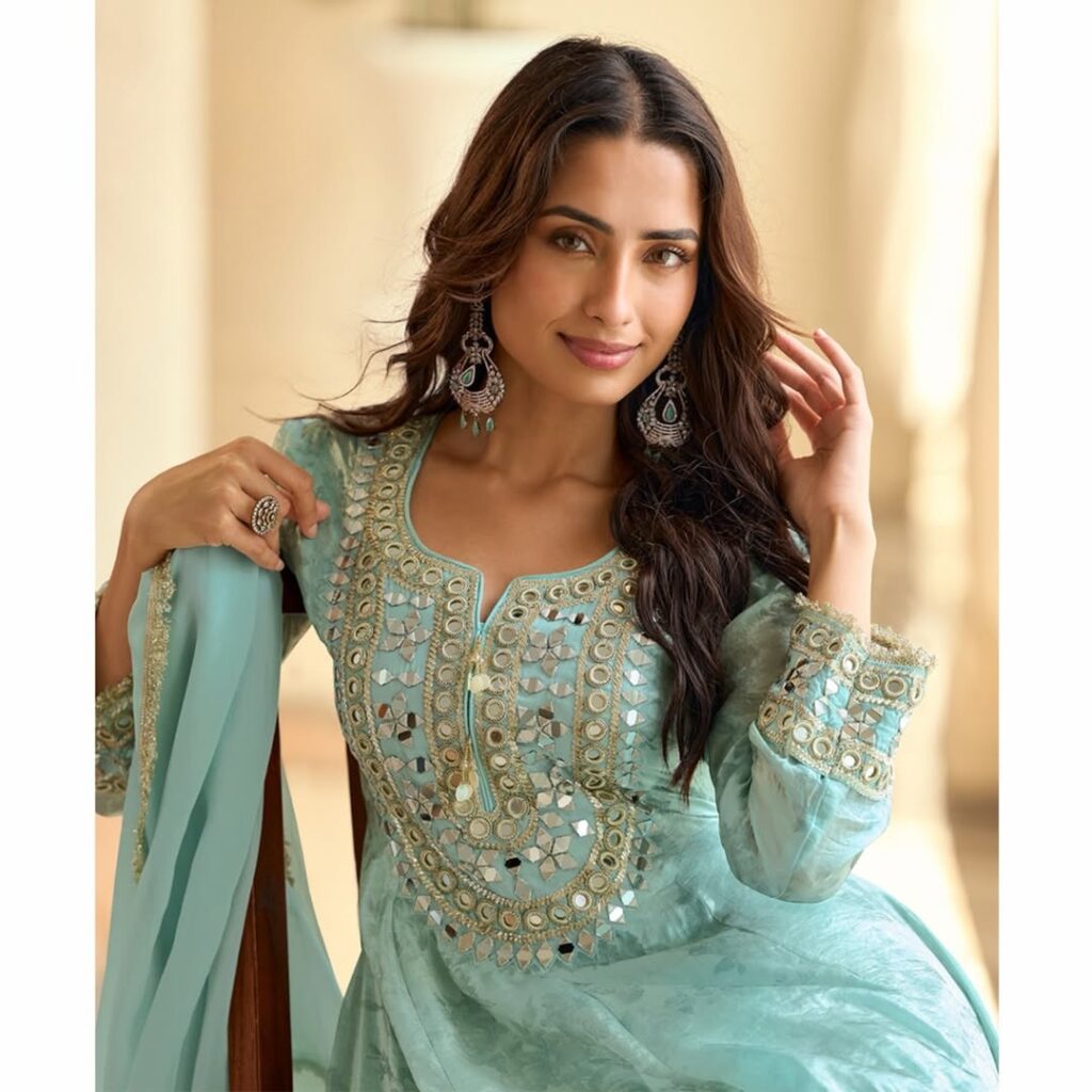 Pastel Blue Mirror Suit set
