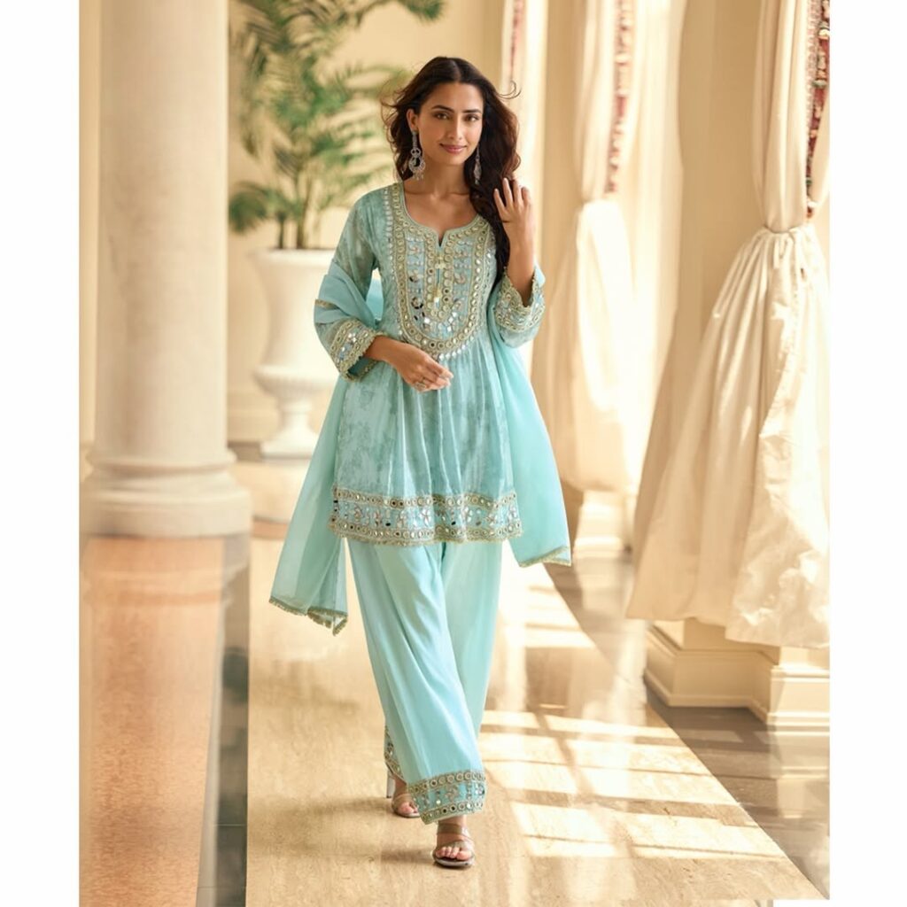 Pastel Blue Mirror Suit set