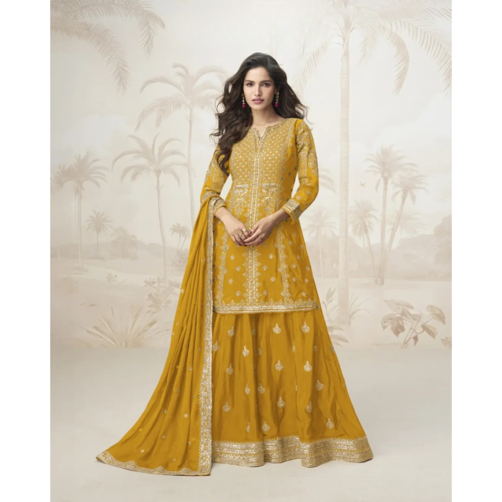 Elegant Mustard Yellow Ethnic Suit with Silver Embroidery ✨