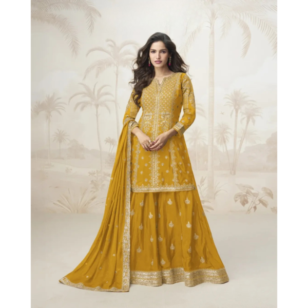 Elegant Mustard Yellow Ethnic Suit with Silver Embroidery ✨
