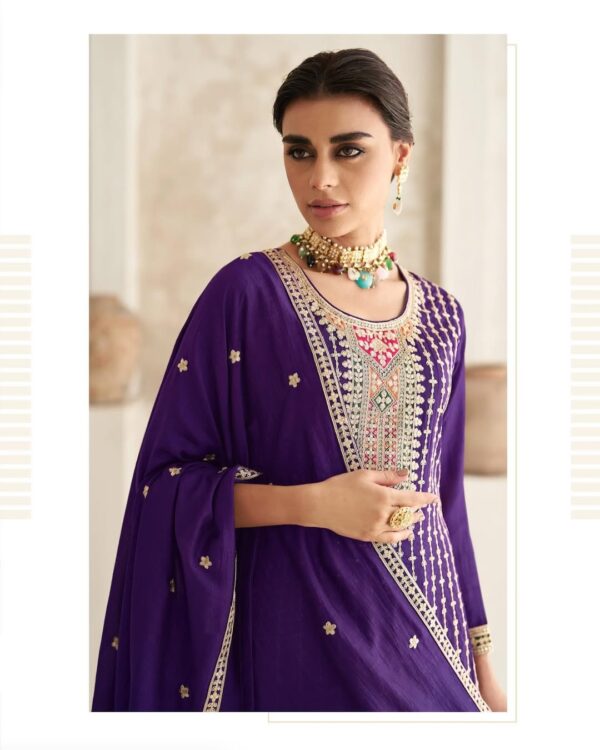 Purple Chinon Silk Suit Set with Heavy Embroidery – Regal Sophistication Redefined