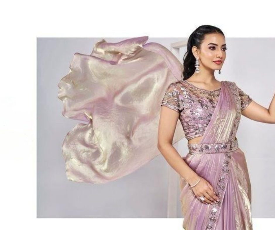 Lavender Ready to Wear Satin Saree with designer blouse
